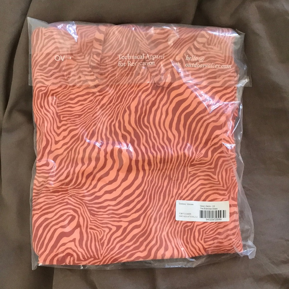 Outdoor Voices exercise dress in melon zebra, XS